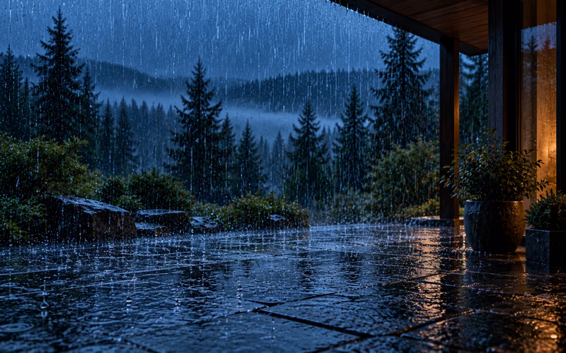 Heavy rainstorm with thunder